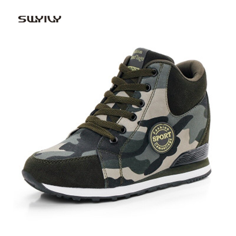 Swyivy kvinnor promenadskor canvas plattform dam sneakers höst och vinter stor storlek 42 camo höjd ökande promenadsko