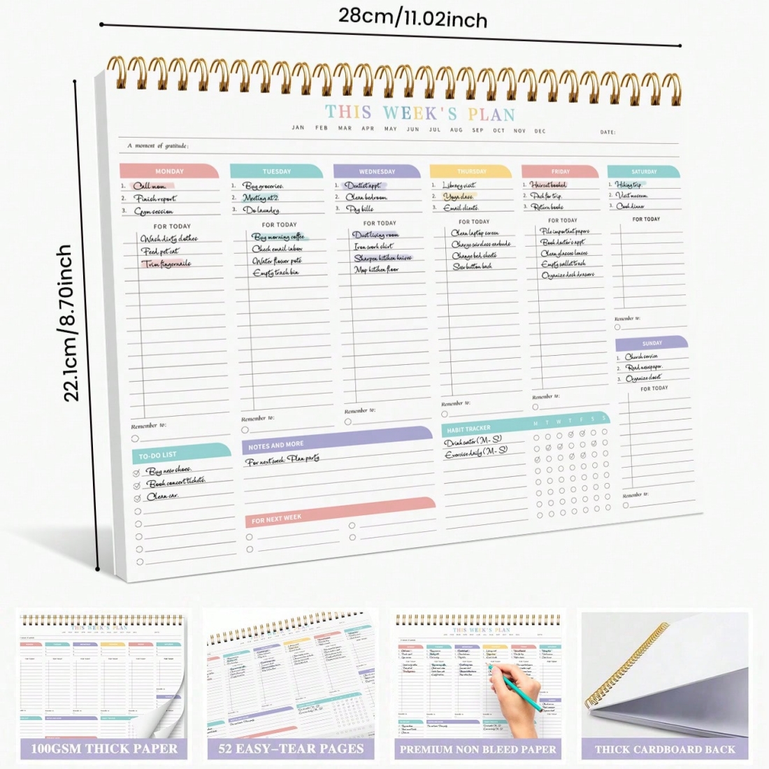 Minimalist Weekly Planner Pad | Undated Schedule Organizer with Habit Tracker & To-Do List | Daily Task Notepad
