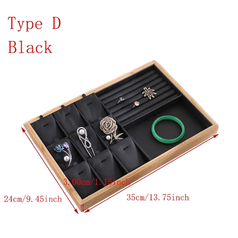 PU Leather Bamboo Jewelry Display Tray Necklace Bracelet Bangle Rings Earrings Display Jewelry Organizer Holder Showcase