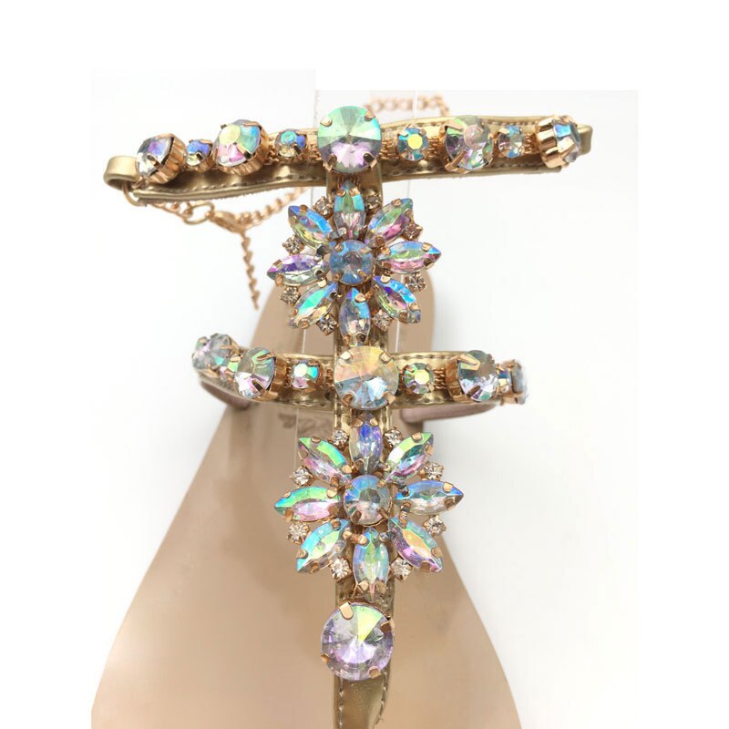 Sandalias de mujer zapatos de mujer cadenas de diamantes de imitación Tanga gladiador Sandalias planas zapato de cristal de talla grande 42 tenis Femenino