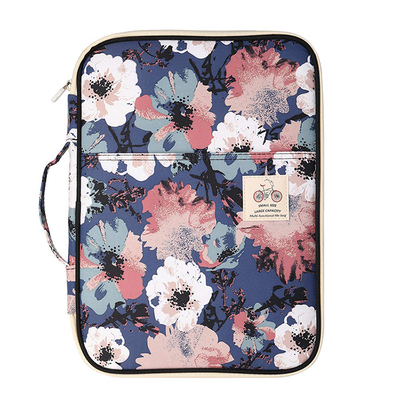 Nylon multifunktionel  a4 mappe dokumenttaske business dokumentmappe opbevaring organisator taske papirvarer skole kontorartikler: Hvid kamelia