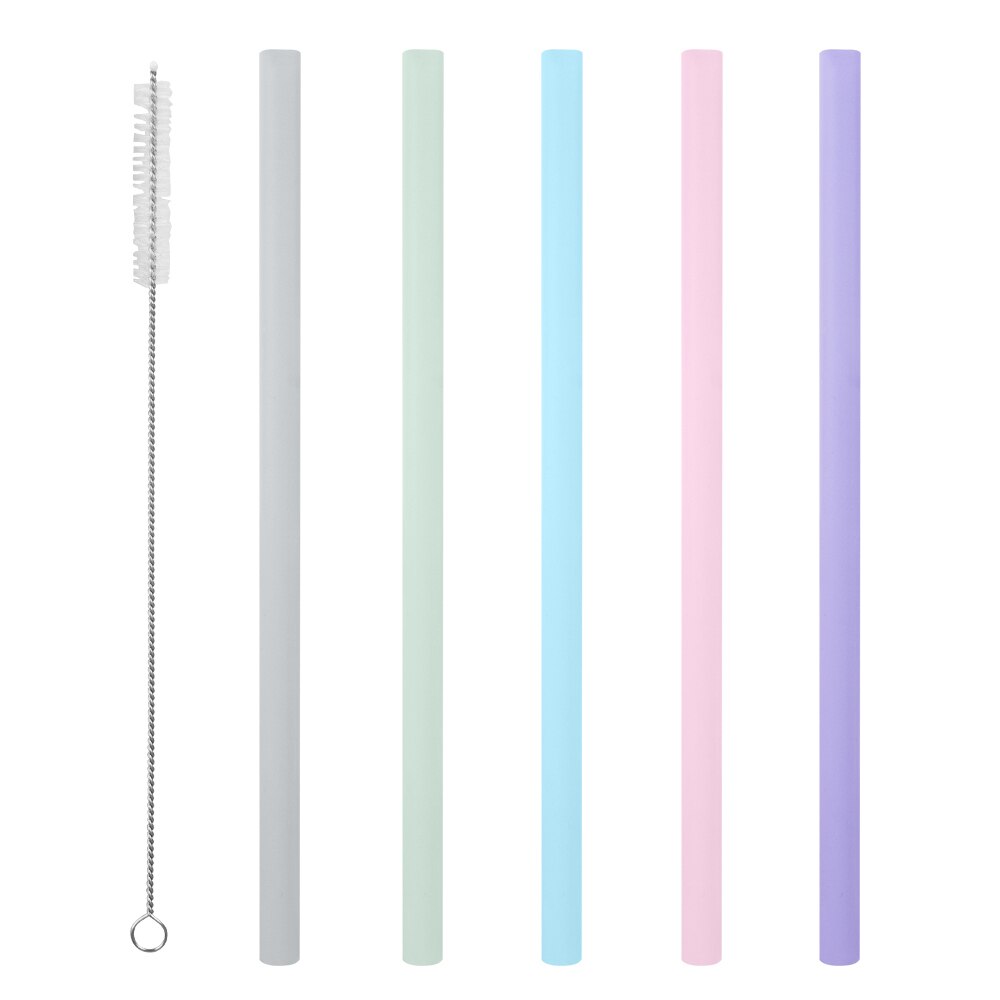 Reusable Drinking Straw 5 Pieces Silicone Straw Set Metal Colorful Straw With Cleaner Brush Bar Party Accessory