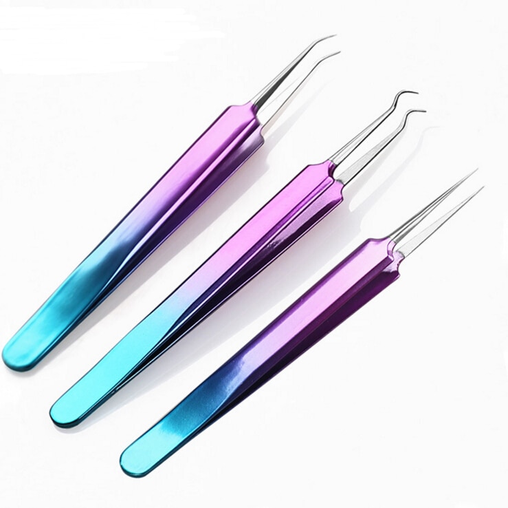 Pinzas de aguja para acné de acero inoxidable, removedor de espinillas y acné, herramienta de cuidado facial, extensión multiusos, pestañas postizas
