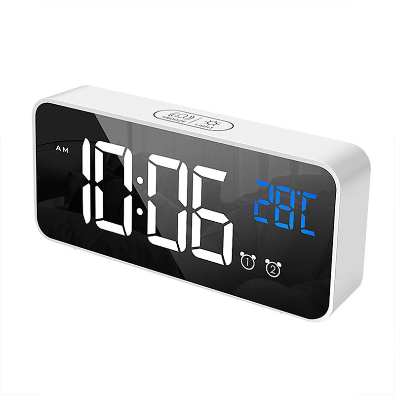 Digital Alarm Clock for Bedrooms Heavy Sleepers Bedside LED Display with USB Port Charger, 2 Alarm Clock, Snooze, Time(White)