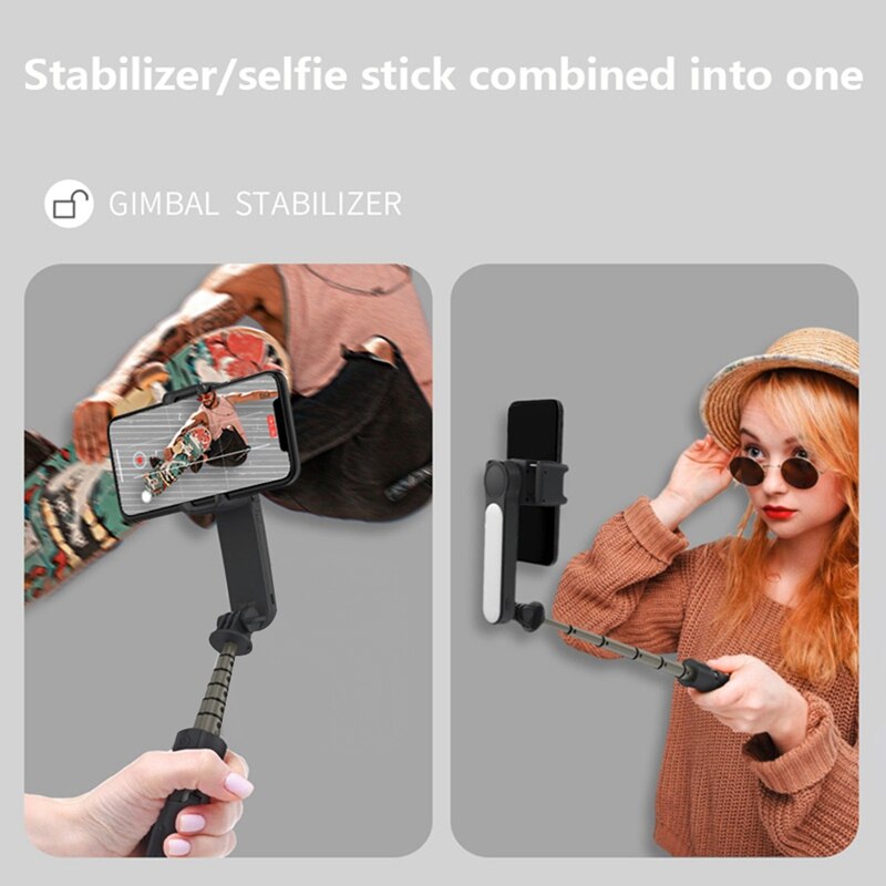 Gimbal Stabilizer Single Axis Stabilizer Bluetooth Selfie Stick Anti-Shake Tripod with Led Fill Light for iPhone/Android