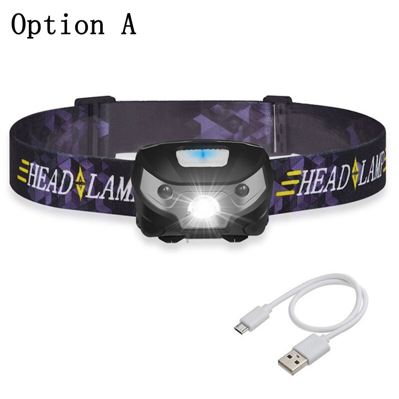 Z10 6000Lm potente linterna frontal recargable LED cuerpo Sensor de movimiento cabeza linterna de acampada lámpara con USB: Option A