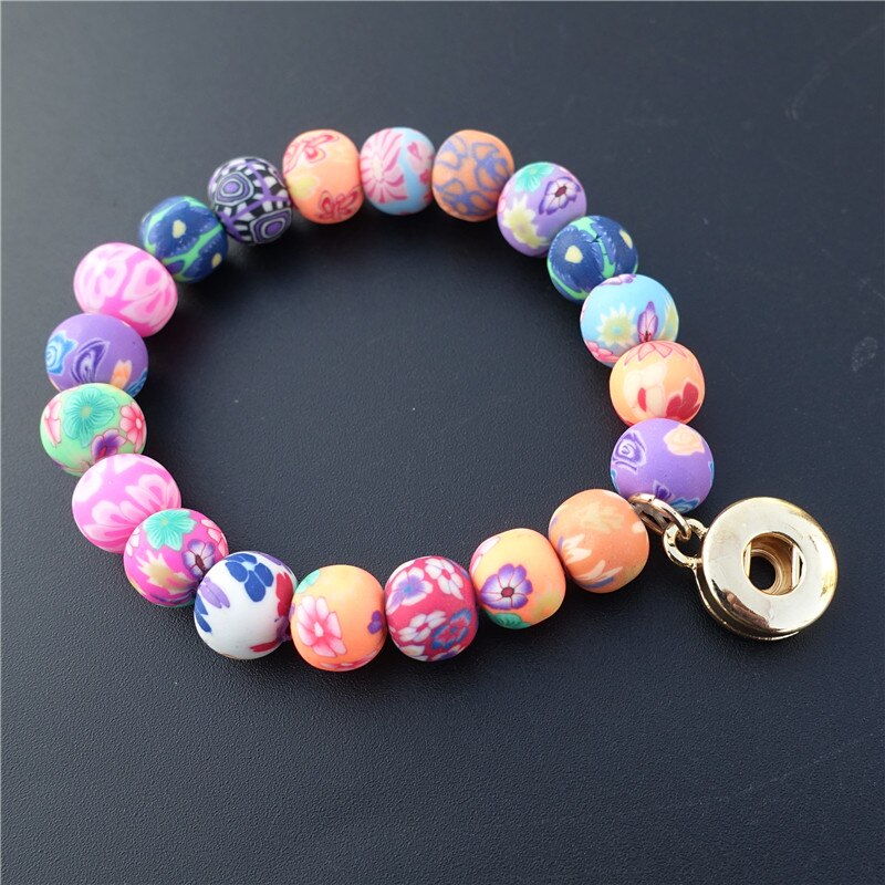 Fimo Klei Kralen 12Mm Drukknoop Armband Elastische Multicolor Handgemaakte Kinderen Meisjes Kids Sieraden