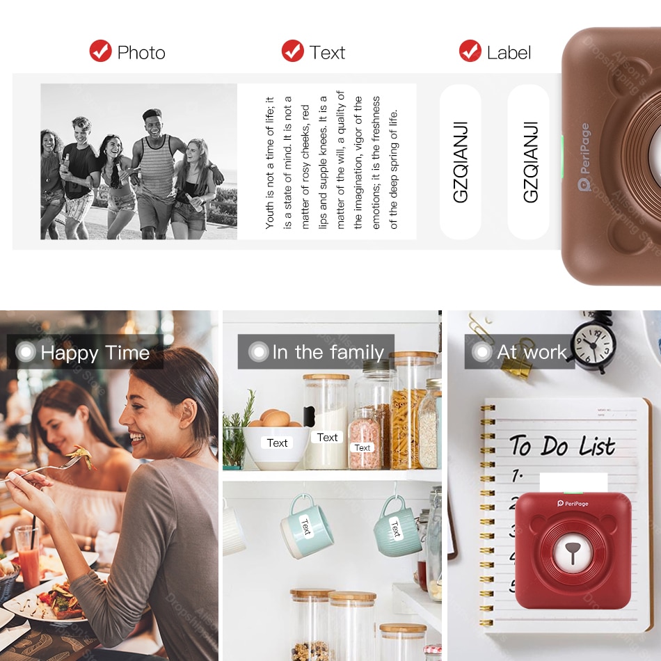 Peripage Rode Draagbare Thermische Bluetooth Printer 203Dpi 2 "Rode Photo Factuur Mini Draadloze Printer Voor Android Ios Mobiele telefoon