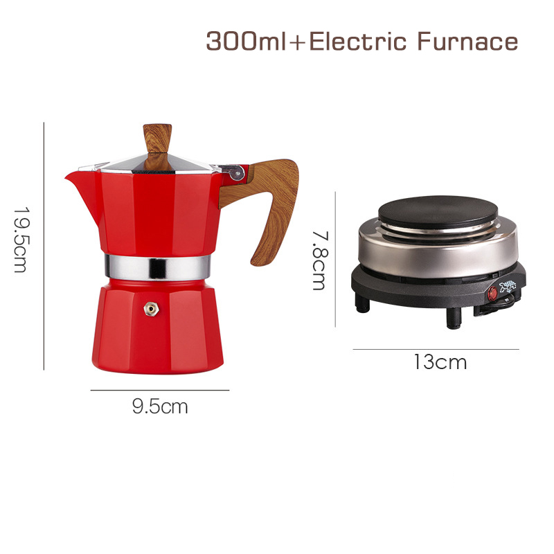 Przenośny ręcznie parzony ekspres do kawy kuchenka elektryczna zestaw dziesięciopunktowy zestaw do mokki do parzenia kawy w domu mała włoska ekstrakcja: Red 300ml Suit