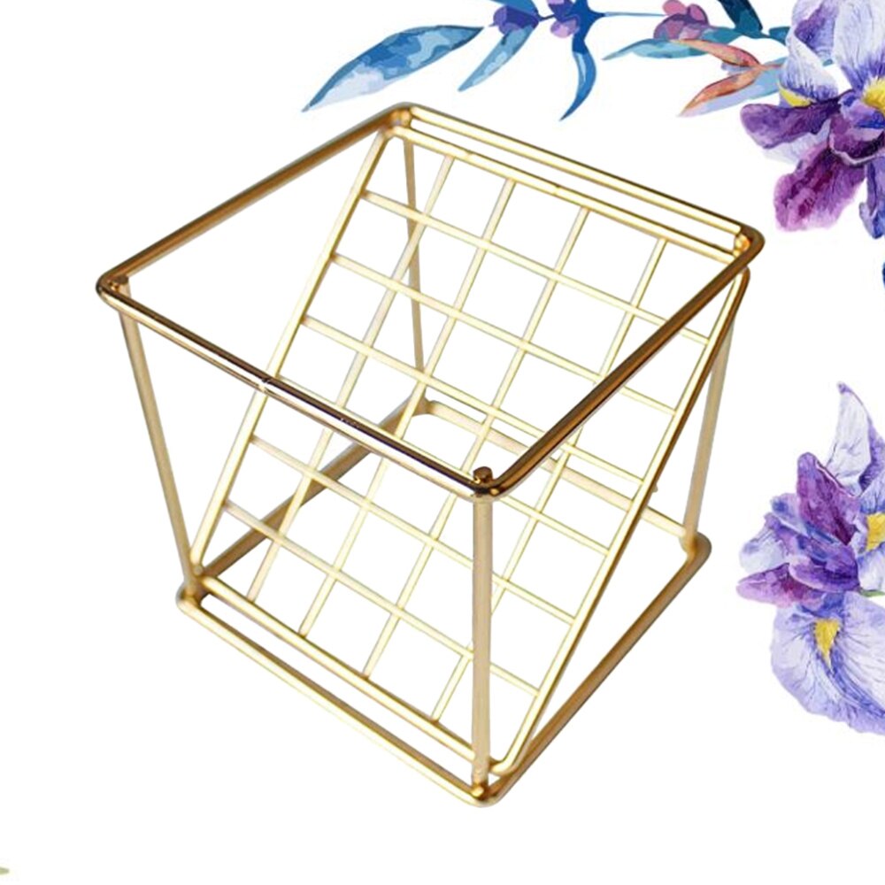 Flower Frame Wrought Iron Square Oblique Grid Line Vase Flower Stand Square Base Plant Display Rack for Office Home Black