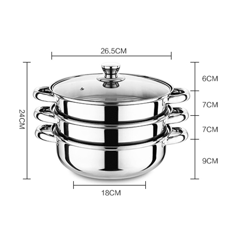 28cm Stainless Steel Kitchen Food Maker Steamer Pot 3 Tier Dual Use Easy Clean Space Saving Cookware Home With Handles Insulated