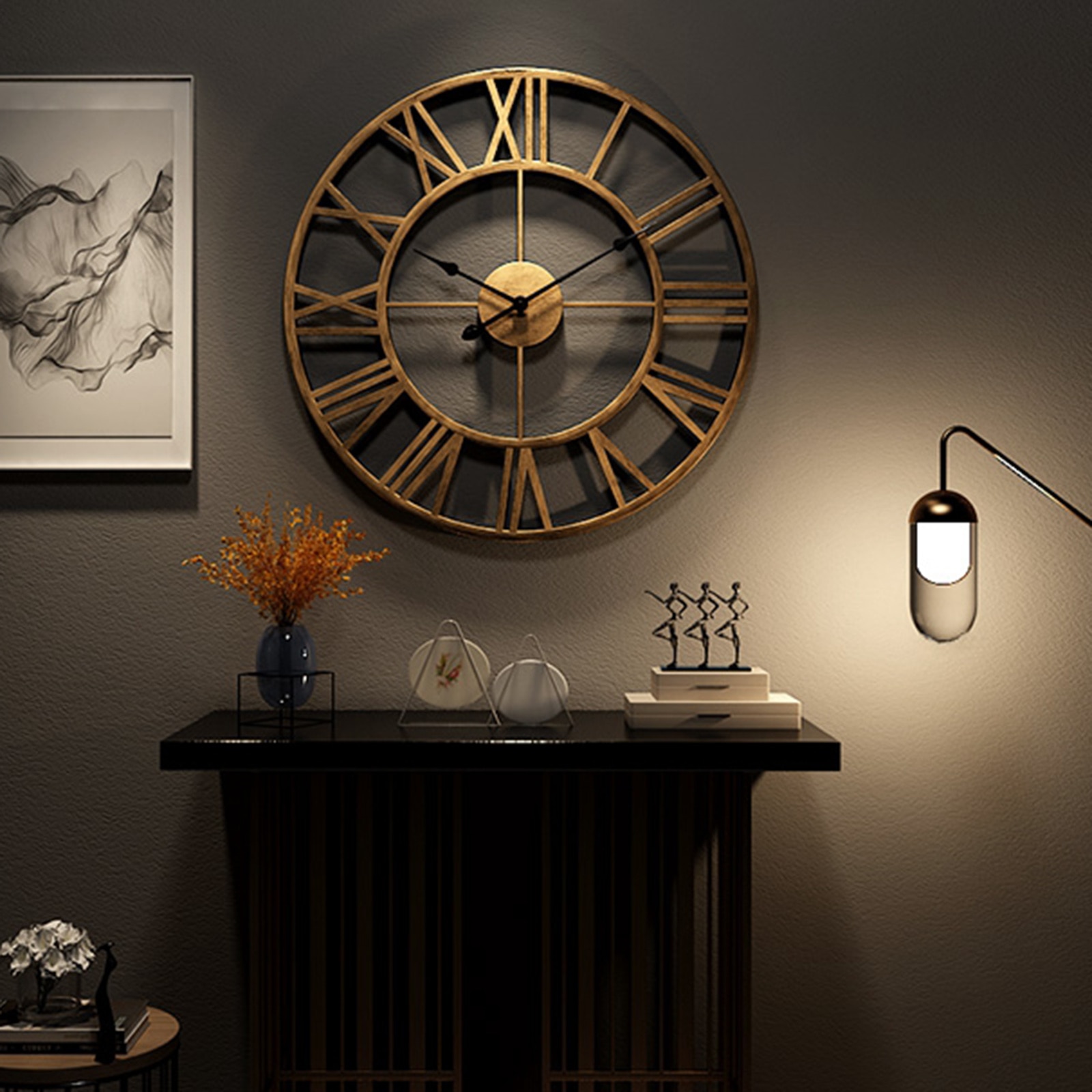 DHN Wandklok Romeinse Cijfers 80 cm - Luxe Industriële Wandklok - Zwart met Goud... | bol