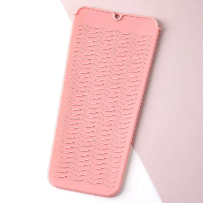 Cubierta de silicona para rizador de pelo, bolsa de almacenamiento para alisador de pelo, rizador de peluquería, estera aislante, bolsa resistente al calor: Rosa