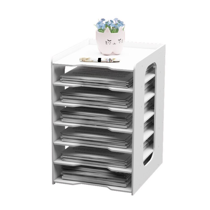 Multi-layers Paper File Holder Sundries Storage Box PVC Wood Desktop Book Magazine Desk Shelf Stationery Organizer: B