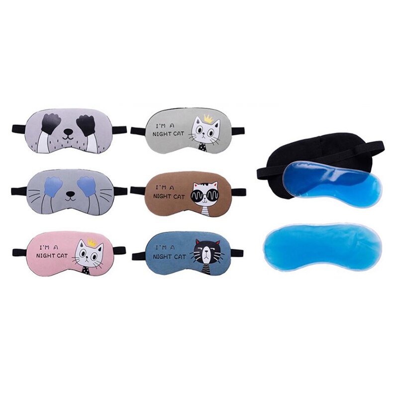 1 Set Cartoon Leuke Slapen Oogmasker Zacht Gewatteerde Slaap Reizen Shade Cover Met Ijs Kompres Gel