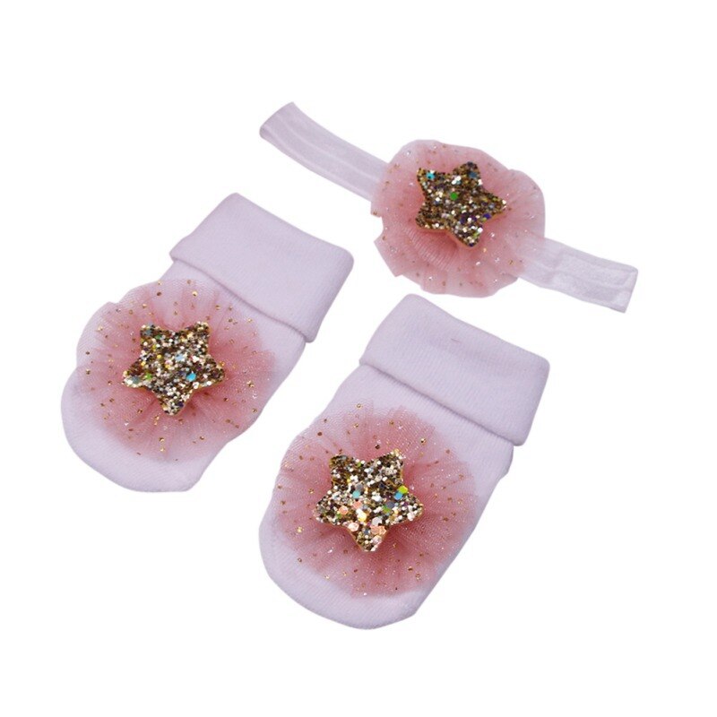 Newborn Baby Socks+1PC Hair Belt Toddler Girls Bow Wave Point Anti-slip Socks3: O