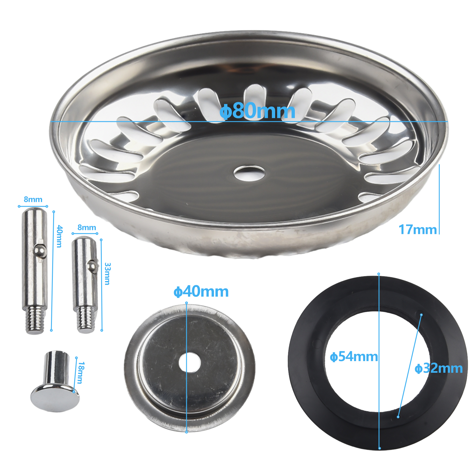 84/82/80mm Kitchen Sink Strainer Fixing Pin Waste Pluges Kitchen Tool Stainless Steel Worn Out Drainer Replacement Accessories