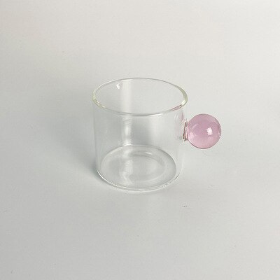 2-6PCS 110ml Espresso Cups Small Cups Home Glass Ball Handle Coffee Cup Tea Water Cup Saucer Steak Juice Bucket Table Decor: Pink handle / 110ML 6PCS