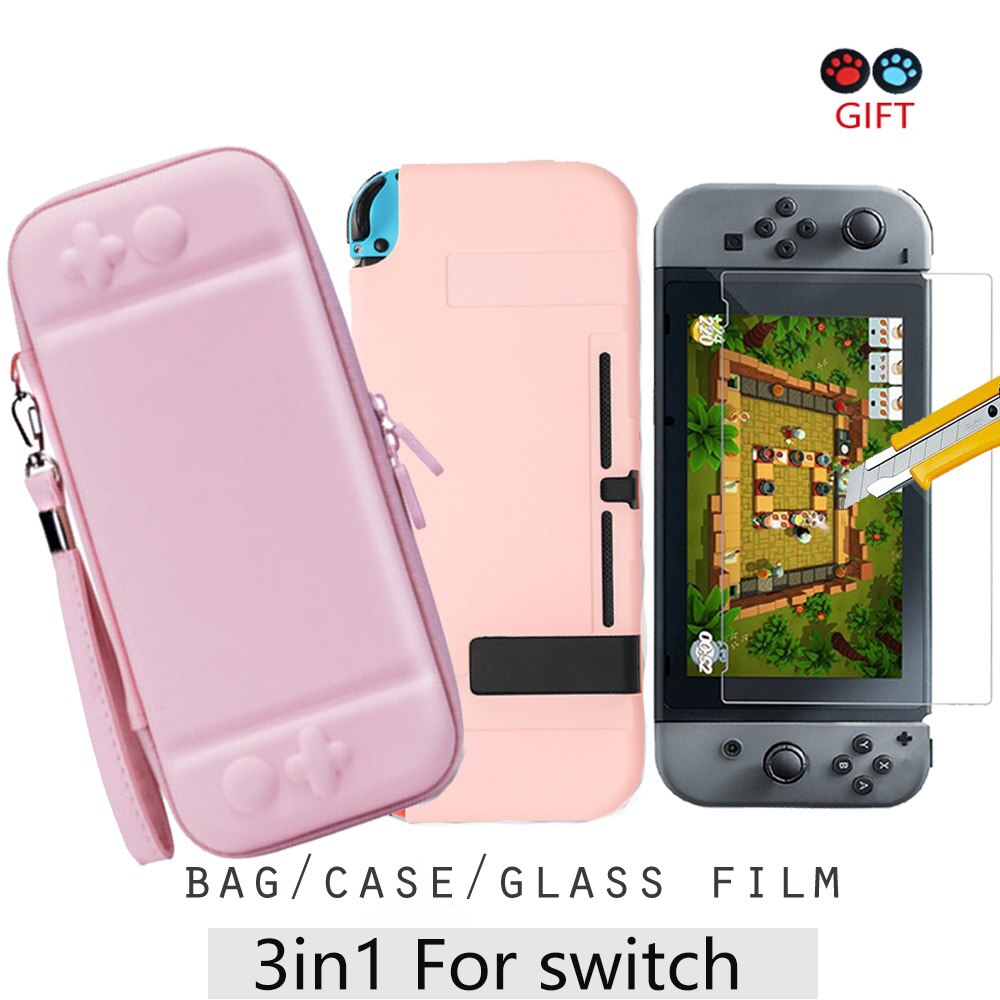 Bolsa de almacenamiento protectora para Nintendo Switch, Estuche Duro de viaje para consola Nintendo Switch, accesorios de juego, 10 colores, novedad de: 3in1- pink