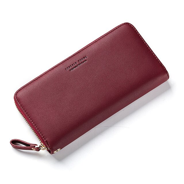 Wome pochette portefeuille grande capacité portefeuilles femme longue sac à main dame sacs à main téléphone poche porte-carte Carteras bracelet: Bourgogne