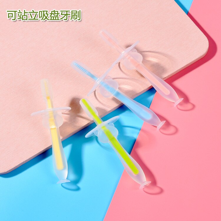 Baby Training Silicone Soft Hair Stereo Milk Toothbrush Can Stand Sucker Toothbrush children's Training Toothbrush