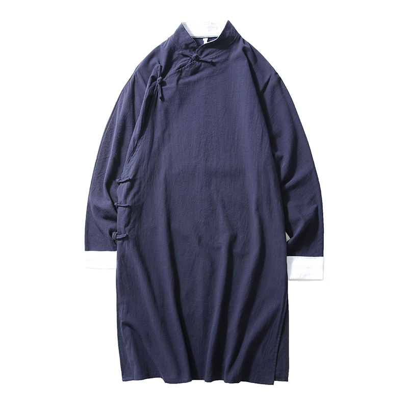 Hanfu – Long manteau noir en lin pour homme, Streetwear, Style chinois, Harujuku, coupe-vent,