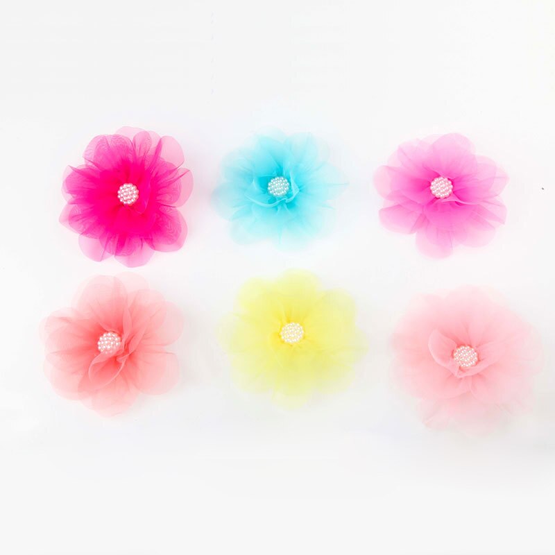 Large Flower Lace Chiffon Hair Clips 6Colors Muslin Flower Princess Baby Hair Grips Girls Hair Pin Hair Accessories