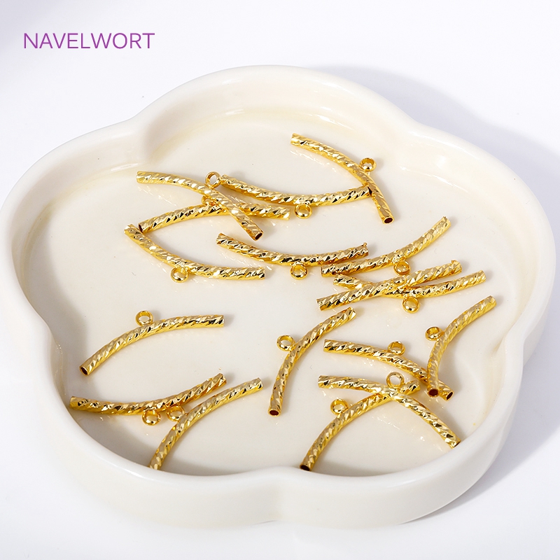 2mm*25mm 18K Gold Plated Corrugated Curved Long Tube Beads Connectors Bails For DIY Jewelry Making Bracelet Necklace Accessories