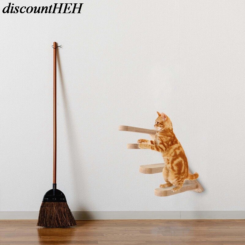 Pet Wooden Cat Climbing Frame Wall-mounted Ladder Cat Steps Cat Scratching Board Cat Toy Multi-layer Cat Frame Sisal Tie Rope
