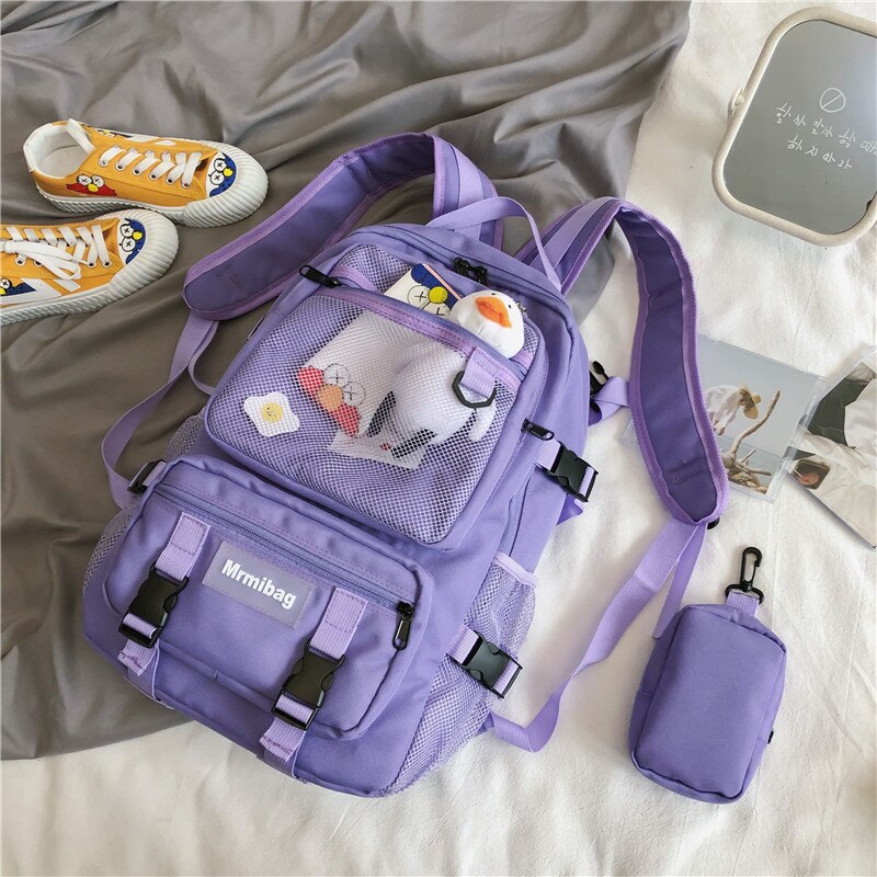 Hocodo oxford à prova dwaterproof água mochila feminina moda unissex net bolso sacos de escola para adolescente bagpack grande capacidade mochila viagem: Purple