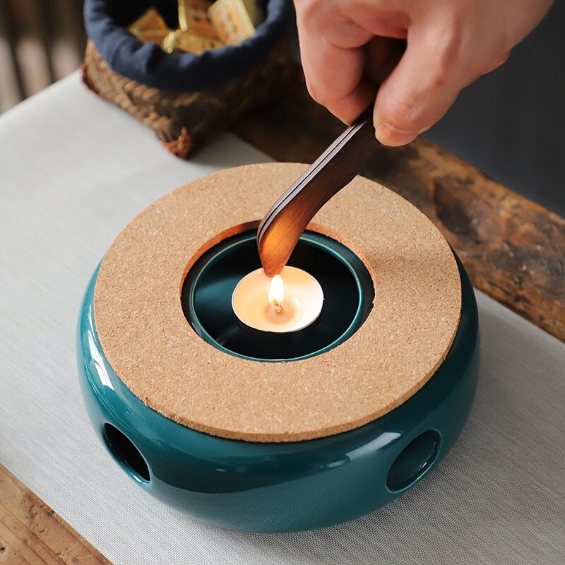 Practical Ceramic Tea Warmer Tea Warmer Coffee Warmer Tea Pot Warmer Tea Base with Cork Mat for Tea Maker Coffee Maker: Green