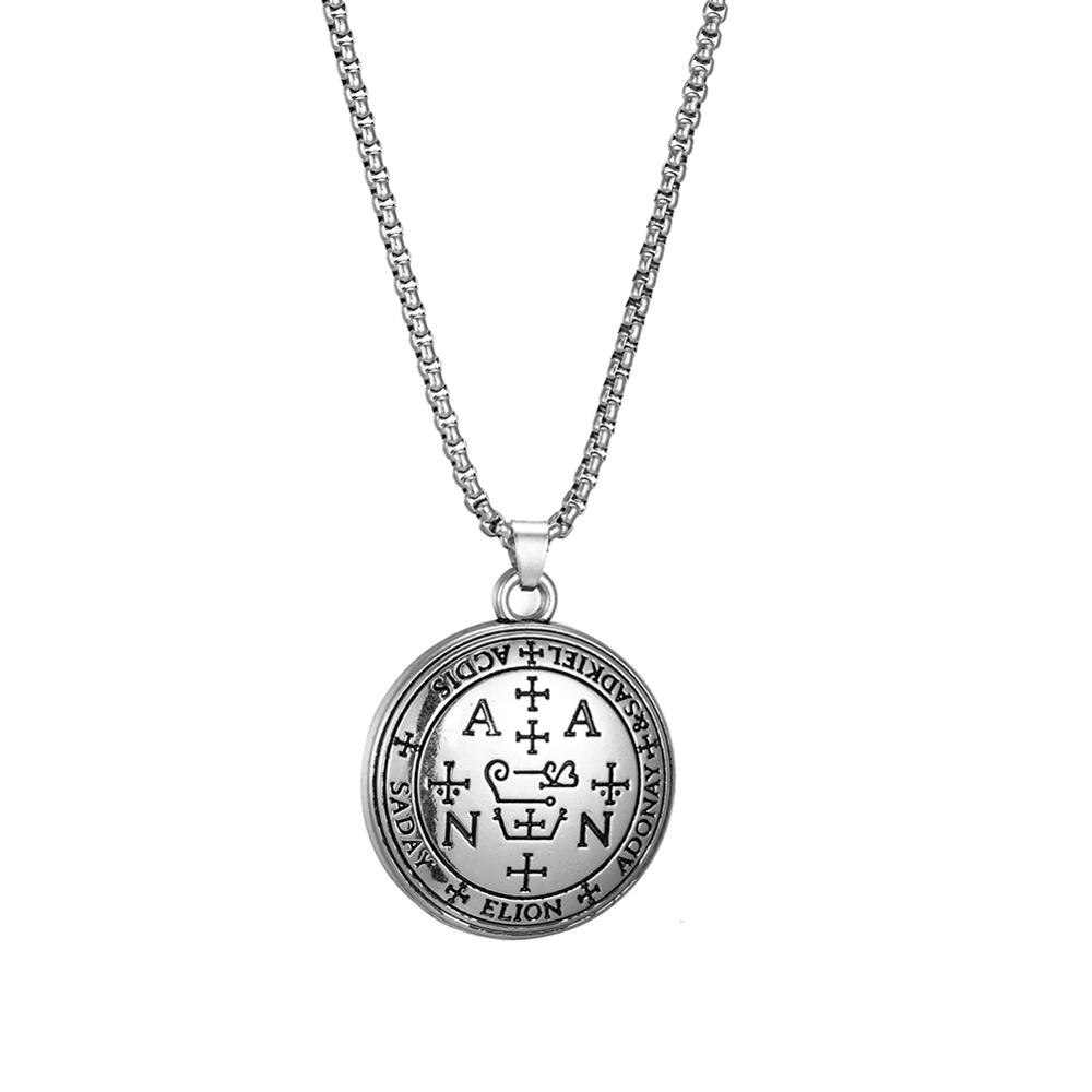 Fishhook Sigil of Archangel Zadkiel Enochian Talisman Amulet Angel Necklaces & Pendants Men Vintage Jewelry Ethnic Necklace: box chain-S