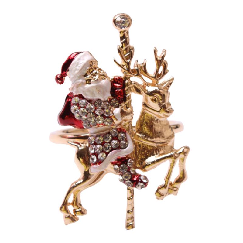 Anneaux de serviette avec tête de cerf de noël en alliage avec arbre de noël, porte-serviettes avec boucles, décorations de Table pour mariage et fête: C