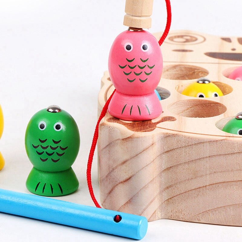 Jeux de pêche magnétiques Base de grenouille bébé jouets en bois fournitures de jardin d'enfants jouets de pêche éducatifs pour les enfants
