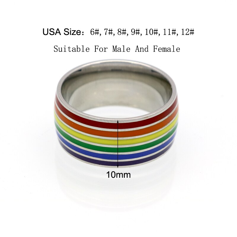 Klassieke heren dames regenboogkleurige ring titanium stalen trouwring ringbreedte 10mm maat 6-12 sieraden