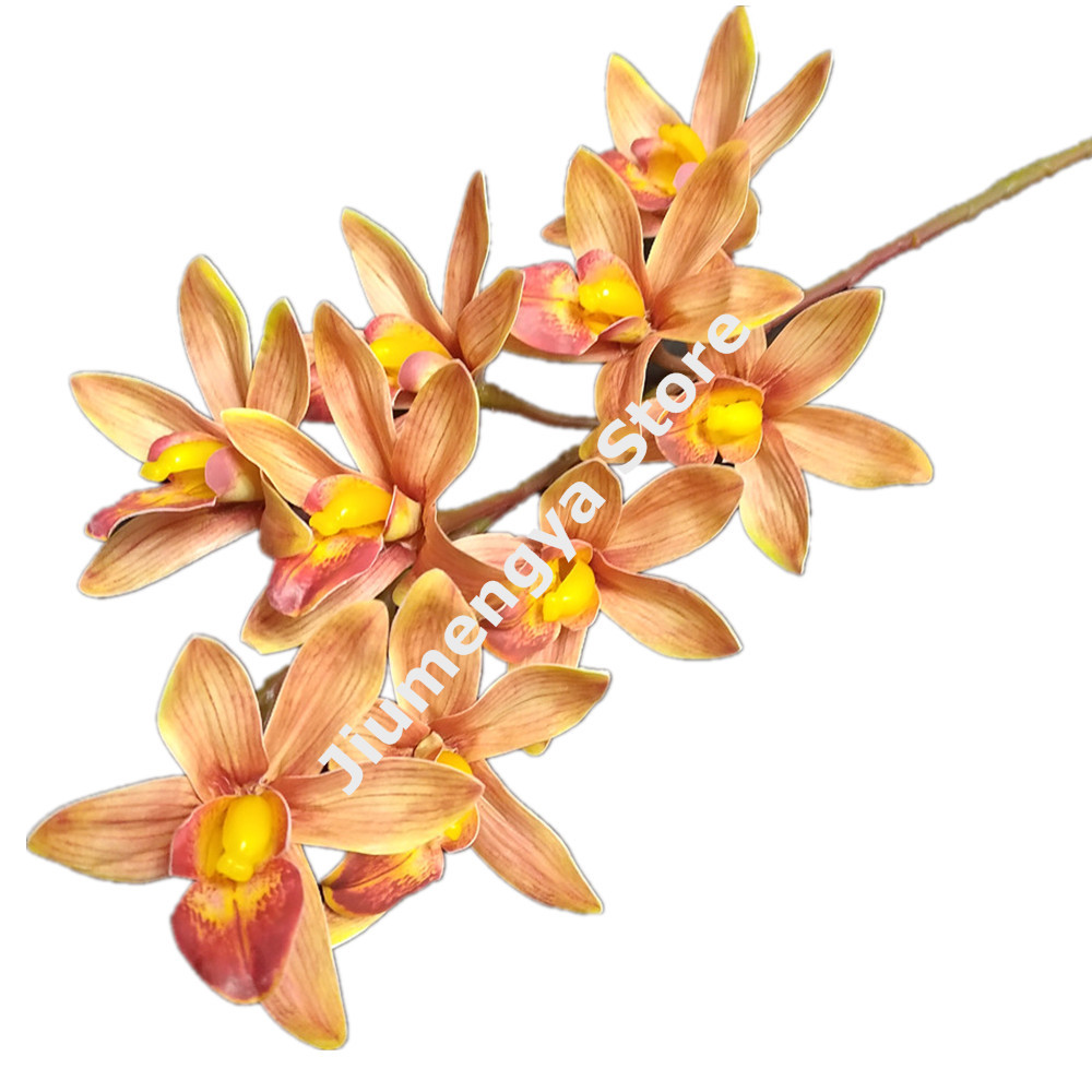 One Real Touch Cymbidium Orchid Flower Plant Artificial 9 Heads Phalaenopsis Orchis for Wedding Home Decorative Flowers: Orange