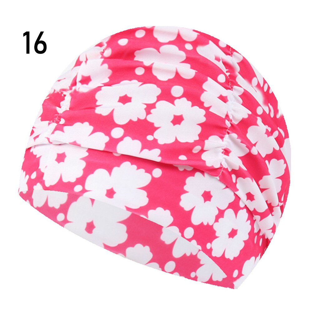 Shower Cap Elastic Nylon Turban Flowers Printed Swimming Cap Pool Bathing Hat Long Hair Protect Waterproof Hats for Men Women: 16