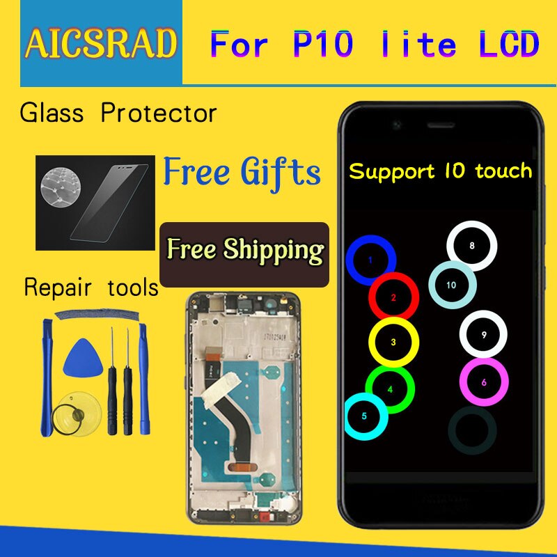 LCD Voor HUAWEI P10 Lite Display Touch Screen Digitizer Voor Huawei P10 Lite Lcd-scherm met Frame P10lite Display 5.2 "IPS