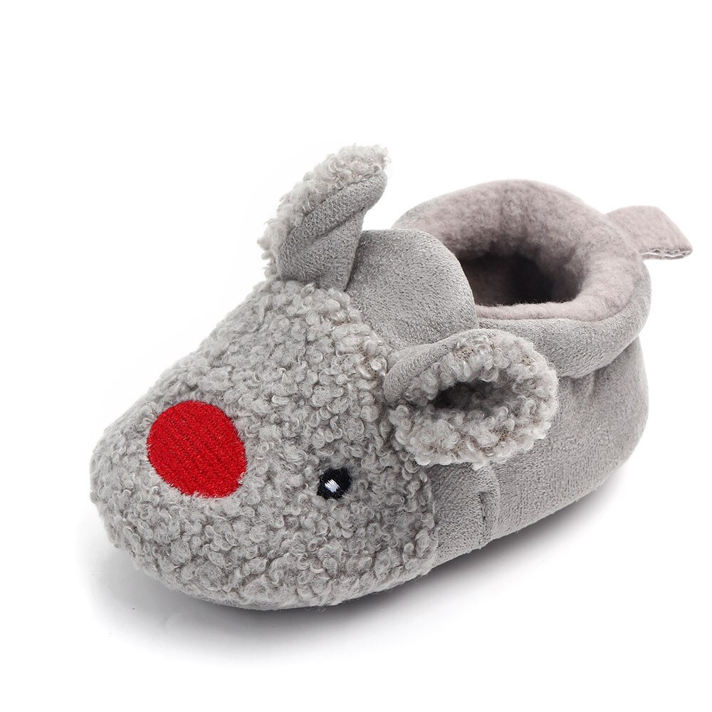 Zapatos de gatear para bebé recién nacido, pantuflas de oveja, primeros pasos, piel, orejas de Animal, para invierno: grey