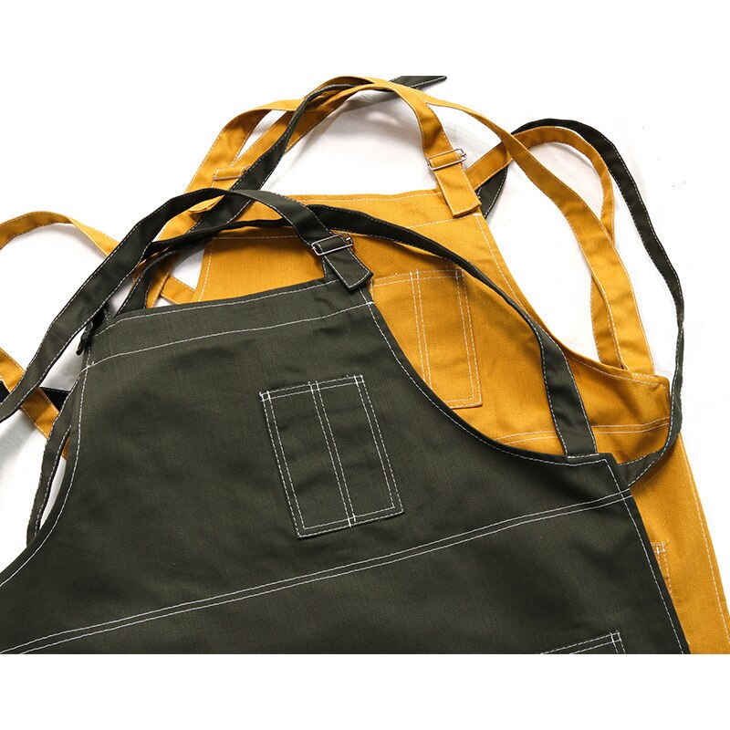 Solid Denim Pocket Bibs House Cleaning Working Coffee Pinafore Canvas Apron Kitchen Accessories Shop Cooking Baking Accessories