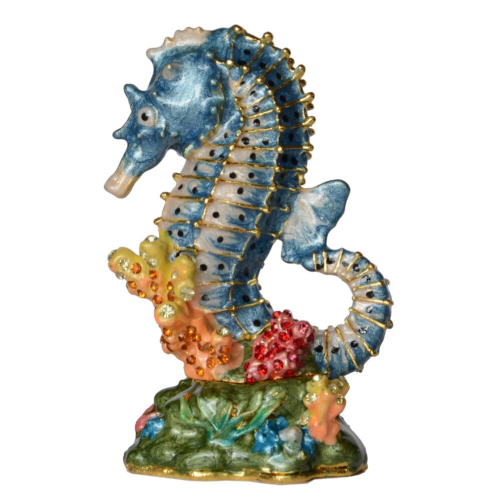 Bibelot hippocampe en cristal émaillé, boîte à bagues, de noël, artisanat nautique, Figurines Sealife à collectionner