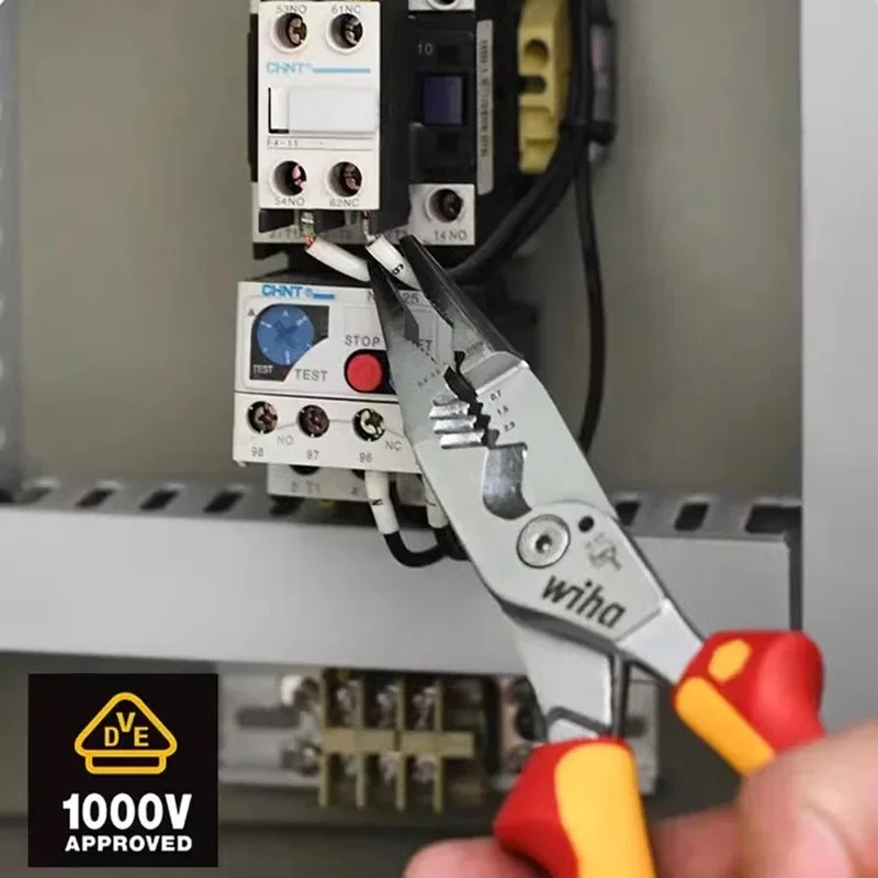Wiha 45489 Pelacables aislados multifuncionales 8 en 1 para electricista Industrial alicates de prensado y corte puntiagudos 1000V VDE