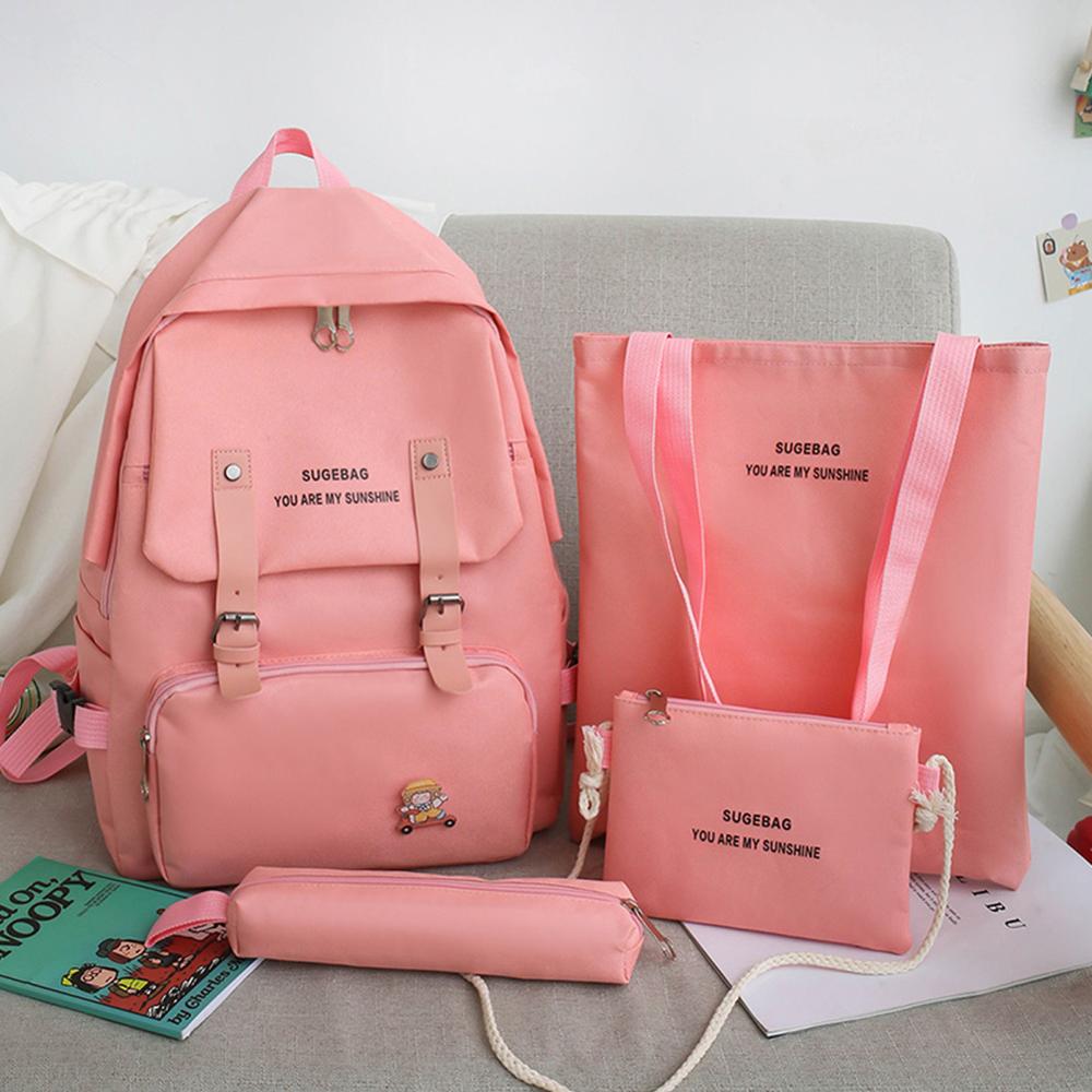 4 pçs/set mulheres mochilas de lona estudante universitário moda letras adolescente meninas mochila ombro crossbody saco