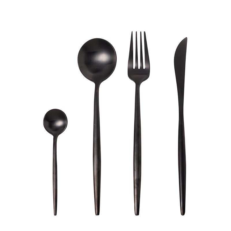 Diner Set Bestek Messen Vorken Lepels Wester Keuken Servies Roestvrij Staal Thuis Party Westerse Voedsel Servies Set: BLACK