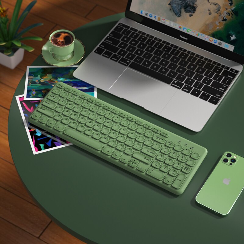 EAOR 96-key Slim Wireless Keyboard 2.4G Silent Keyboard Mouse Combo Cute Wireless Office Keyboard Mouse Kit for Laptop Desktop: Green Keyboard