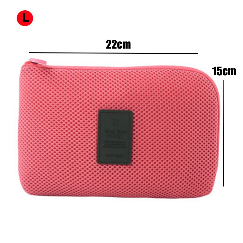 Bolsa de viaje a prueba de golpes, Cargador USB Digital, funda para auriculares, organizador de cosméticos, bolsa de accesorios: L-Rose red