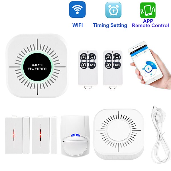 Wifi hjemmealarmsystem kits app kontrol android ios hjem sikkerhed sikkert system med pir sensor dør vindue detektor alarm sensor