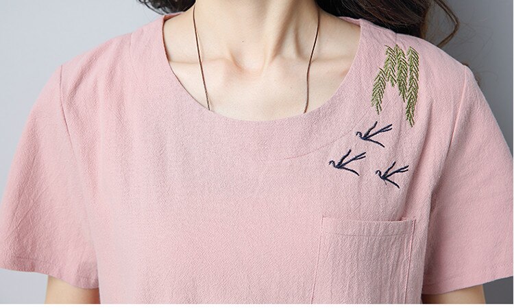 Zomer Zoete Losse Katoenen Linnen Vrouwen Shirt Blouse Korte Mouw Vrouwen Tops Blusas Borduren Vrouwen Kleding D834 30