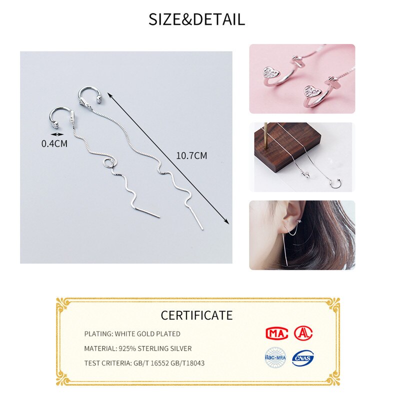 Inzatt Prachtige Dangle Oorbellen Hart Oorbellen Voor Vrouwen Wedding Lange Tassel 925 Sterling Zilveren Sieraden Bijoux