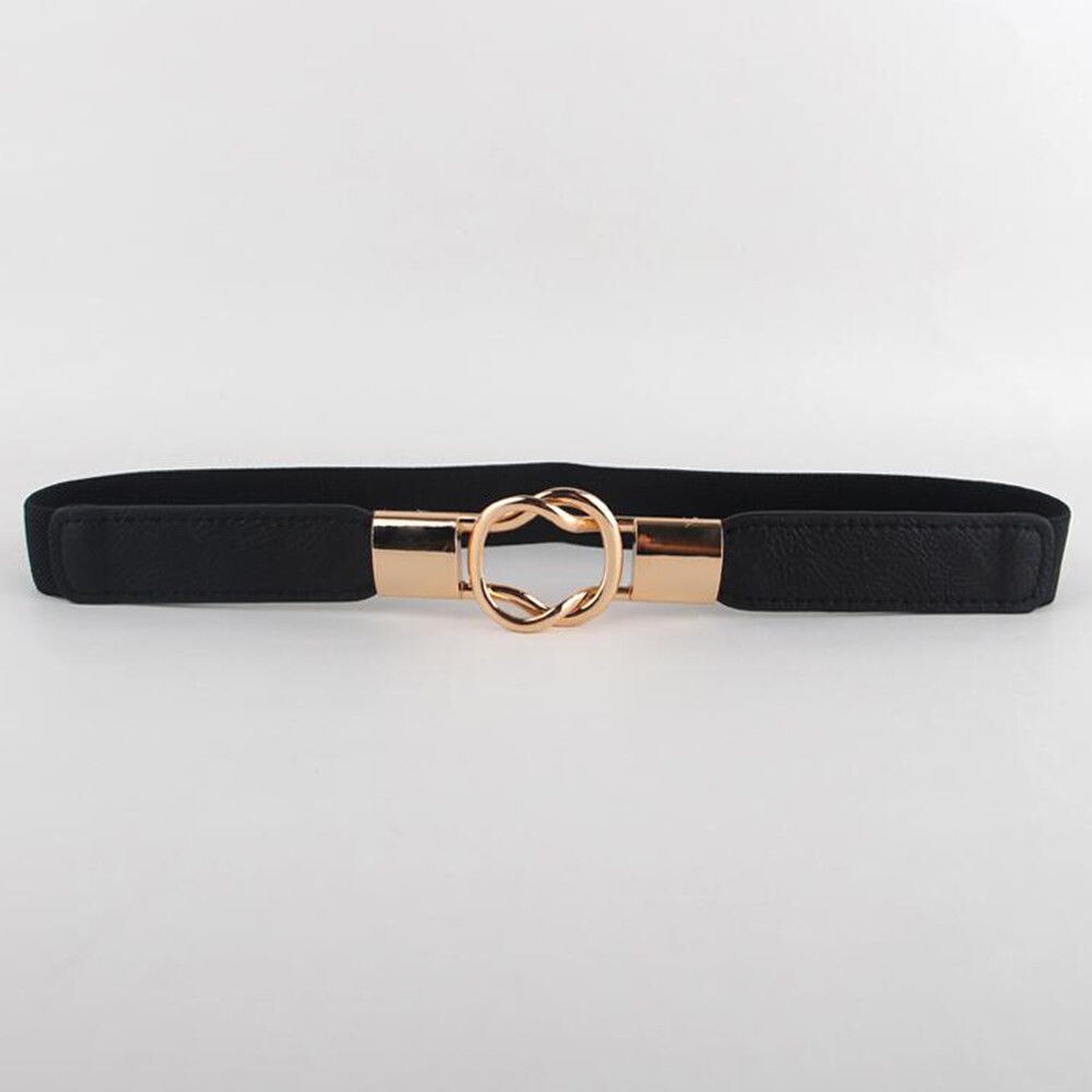 women's belt elastic waistband gold circle buckle small belts red thin cummerbund woman belt strap brown: Black